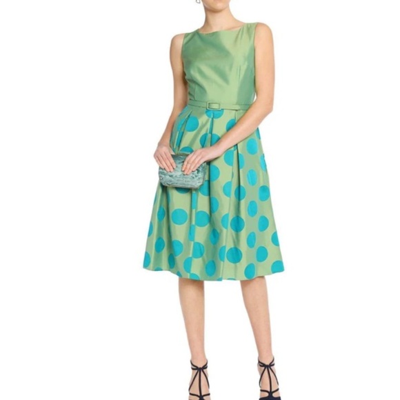 BHLDN Anthropologie New 50s 60s Retro Polka Dot Swing Dress Satin Taffeta Party - Picture 1 of 16